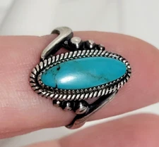 Wheeler Mfg. Vintage Navajo 925 Sterling Silver Turquoise Stone Ring Sz 8.5 Nice