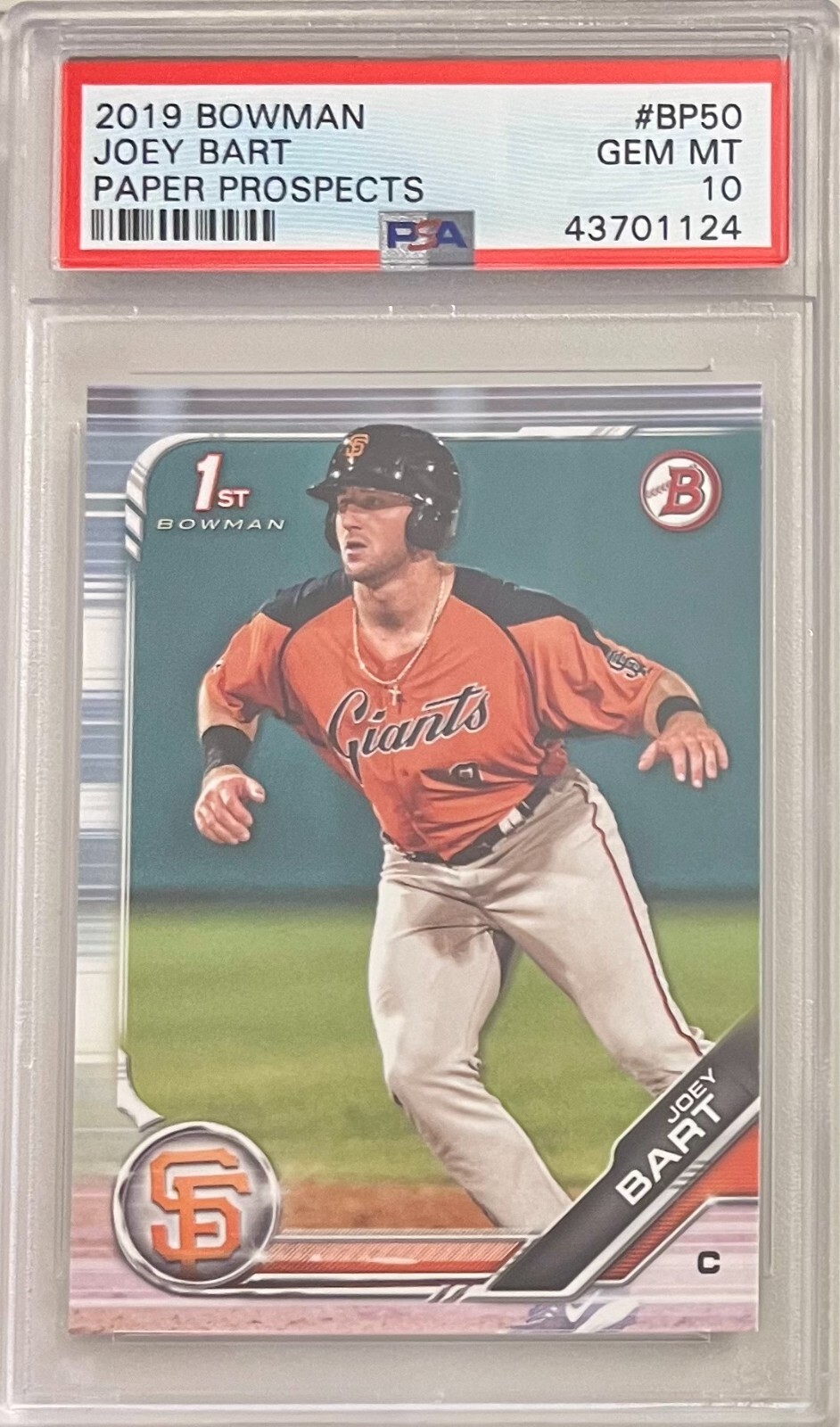 2019 Bowman Paper Prospects #BP50 Joey Bart - PSA 10 GEM MINT