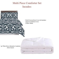 Comforter Set- Cotton Victoria Duvet Cover Set Down Alternative Duvet Insert
