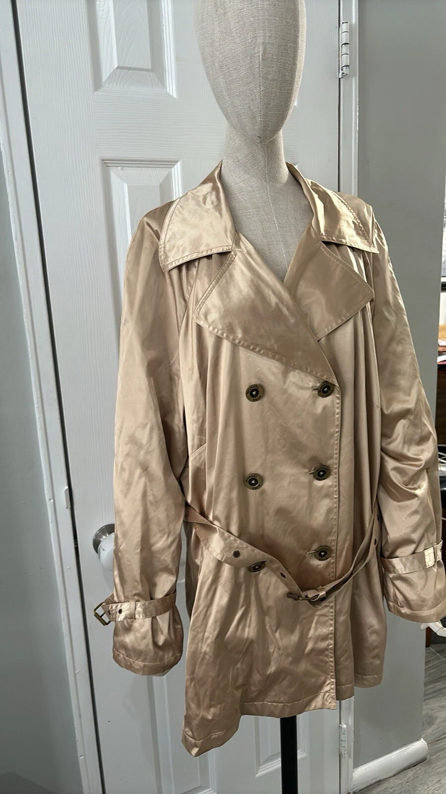 Michael Kors Trench Cappotto Taglia 3X Donna Doppiopetto Cintura Oro Metallizzato