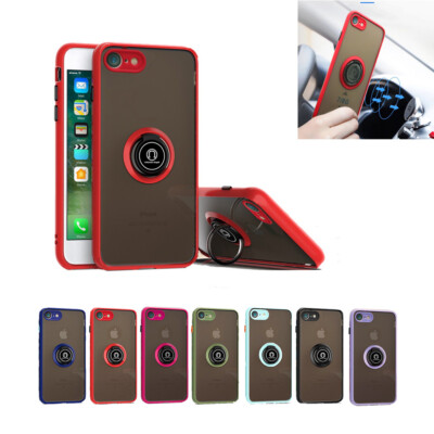 Matted Translucent TPU Case 360 Ring Holder Kickstand Case for iPhone  7/8/SE