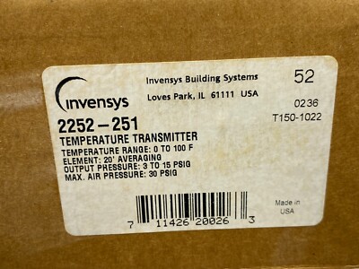 Invensys 2252-251 Temperature Transmitter 0-100F 20' Element 3-15PSIG