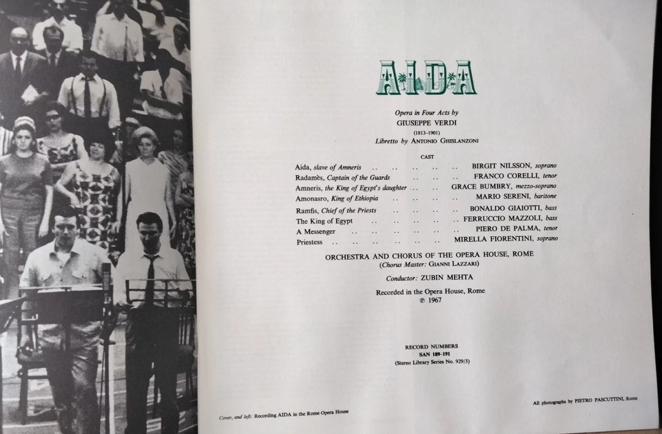 HMV ANGEL SAN 189-91 UK 1ST ED VERDI AIDA NILSSON CORELLI MEHTA 3LPs BOX LIBRETT - Image 4 of 4