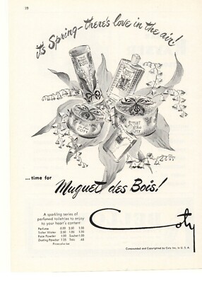 1949 Muguet des Bois Coty Perfumed Toiletries Advertisement