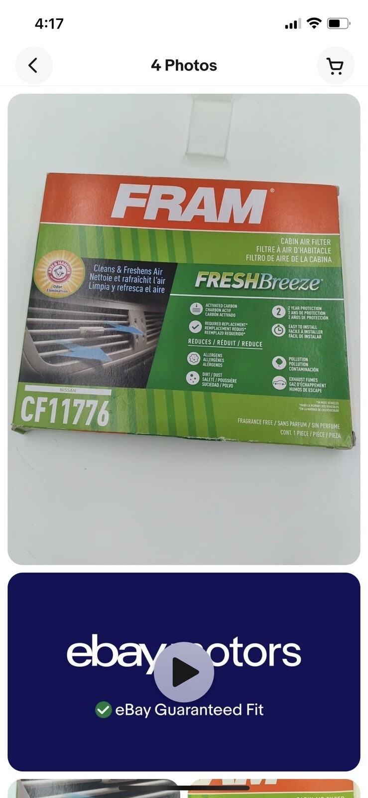 FRAM Fresh Breeze Cabin Air Filter Replacement for Car CF11776 Brand