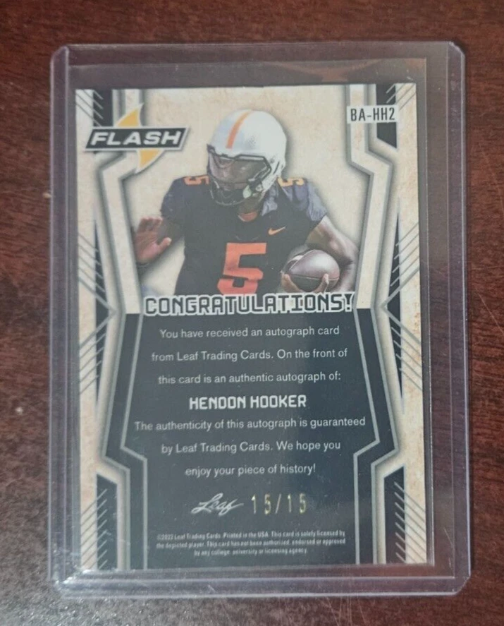 HENDON HOOKER 2022 Leaf Flash PURPLE SPARKLE AUTO 15/15 #BA-HH2 Detroit Lions - Image 2 of 2