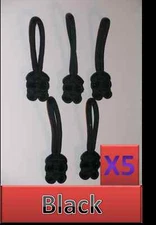 550lb Paracord Zipper Pulls / Lanyards ~2.5" - BLACK (Qty of 5 pulls)