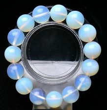 100 Top Natural 14mm White Opal Round Gemstone Beads Bracelet 7.5" AAA 