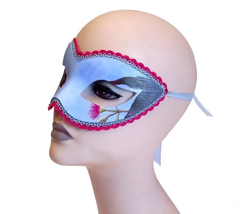 Red Gum Flowers Blue Masquerade Mask – Hand-Painted Paper-Mâché Venetian Masque - Picture 3 of 9