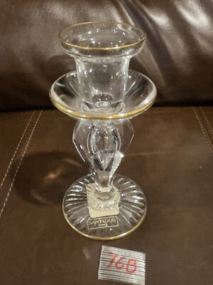 Saint Louis Crystal France Apollo Gold Candlestick Store Display 6'' H.
