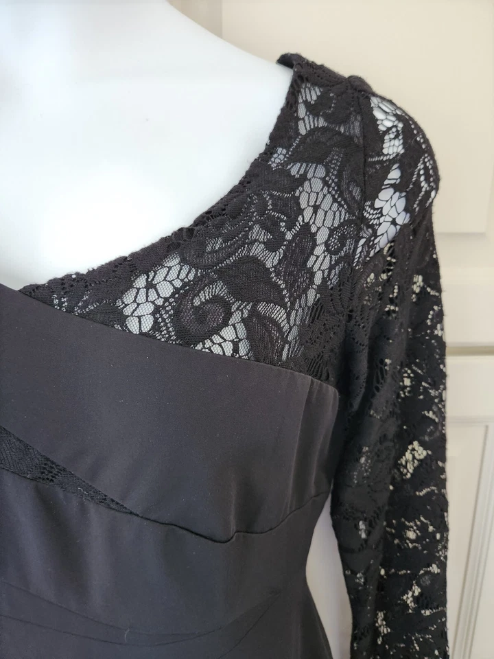 Suzi Chin Maggy Boutique Asymmetric Sheath Dress 14 Black Lace Party Cocktail - Image 4 of 4