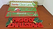 Set of 4 CHRISTMAS Wood & Plastic PLAQUES SIGNS WALL DECOR~Santa,Merry Christmas