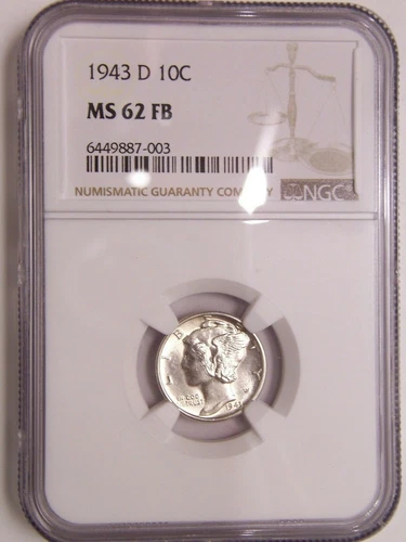 1943 d Mercury Dime MS 62 Full Bands NGC
