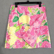VTG Lilly Pulitzer Reversible Wrap Skirt Size 10 Floral Tropical Pink Panther