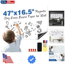 Magnetic White Board Sticker Adhesive 47"x16.5" Dry Magnetic Erase Board Pape...