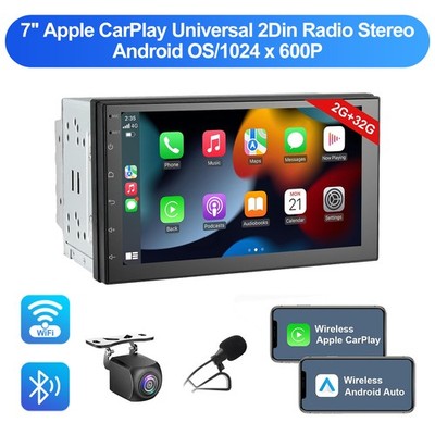 7'' 2+32GB Apple CarPlay Universal 2Din Radio Stereo SWC GPS Navi WiFi +Camera