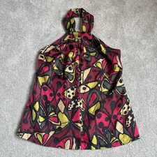 Trina Turk Butterfly Print Silk Twist Front Halter Top Blouse Sz 2 Groovy Retro