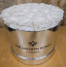 THE MILLION ROSES 30 Preserved Roses Heart Box Gift White & Silver Los Angeles