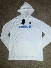 NEW Men s Hurley OAO Hooded White Large Rashguard Sun Shirt MSRP $42.00