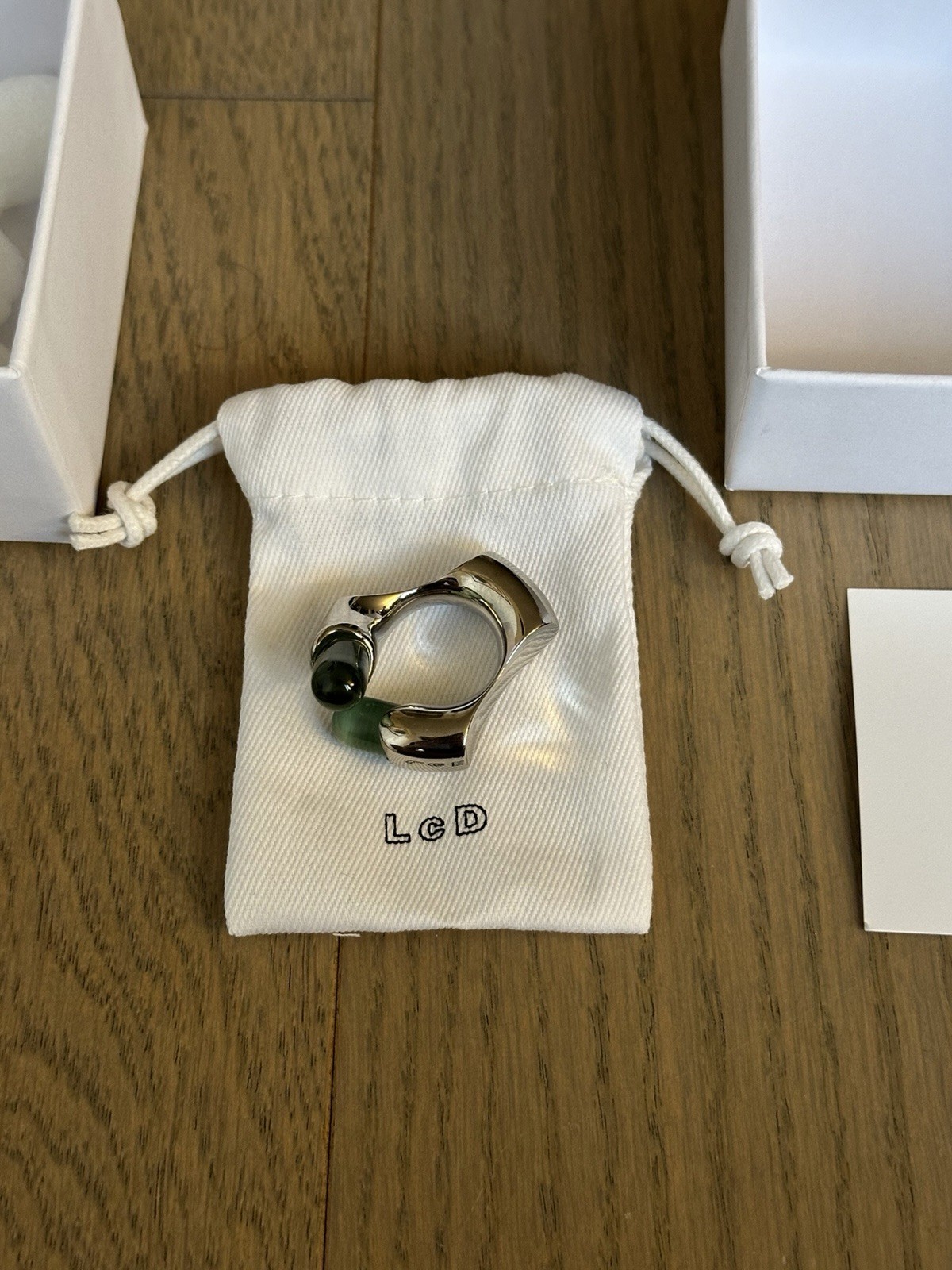 Lorette Colé Duprat Green Palladium Plated & Resin Ring Size 7 SSENSE