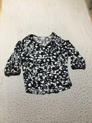 Liz Claiborne Blouse Plus Size 2X Black White Geometric Flake Short Sleeve V