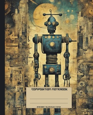 Composition Notebook. Retro Robot: Vintage sci fi cyborg cover. Whimsical scienc