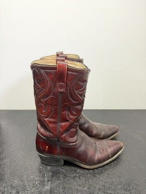 Men's Vintage Acme 9.5D USA Made Brown/Dark Cherry Leather Cowboy Boots