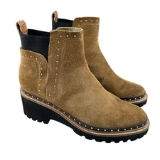 Dolce Vita Huey Chelsea Ankle Boots Size 8.5 Brown Suede Chunky Lug Sole Studded