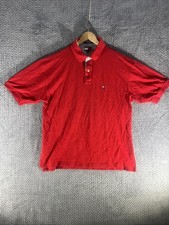 VTG Y2K Tommy Hilfiger Red Polo Collar Shirt White Blue Stripes Cotton Size XL