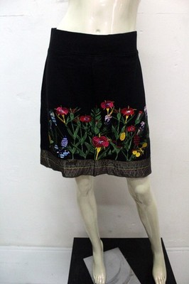 Rock Desigual DONNA-S Stickerei Blumen Baumwolle Schwarz Bunt Boho Chic Original