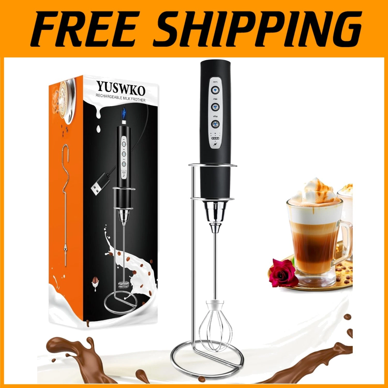 Rechargeable Handheld Milk Frother - 3 Speeds