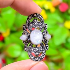 Rainbow Moonstone Gemstone 925 Sterling Silver Gift Jewelry Ring Size 7 f122