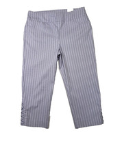 Chicos Josie Slim Capri Lattice Hem Stretch Bexley Stripe Navy Peony Sz 2 US 12