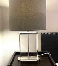 Solid Clear Glass Table Lamp Heavy 16lb Crystal Silver Chrome Shade Not Included