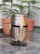 Templar Crusader Steel Medieval Knight Armor Helmet LARP Cosplay With Wood Stand