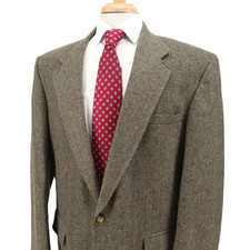 VTG Lands End Tweed Earthy Brown Herringbone Blazer Sport Coat Jacket 43L USA