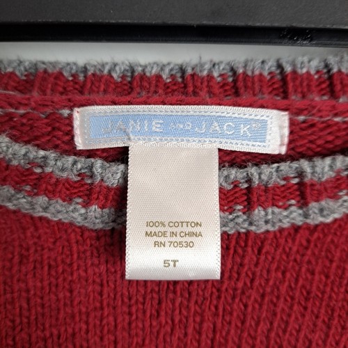 Janie and Jack Boy's Red Grey Knit Polar Bear 100% Cotton Sweater Size 5T - Picture 3 of 5