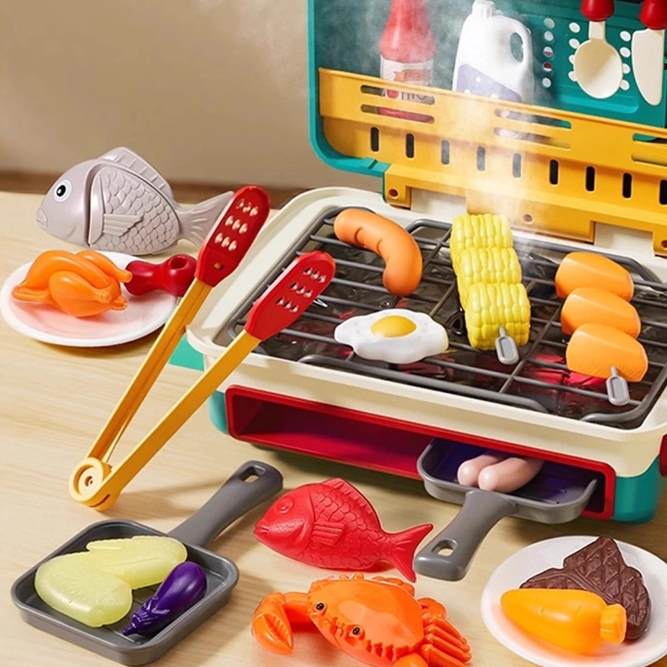 Electric 34Pcs Kids BBQ Grill Toy Barbecue Kitchen Cooking Playset Pretend Toys - image 4 of 4