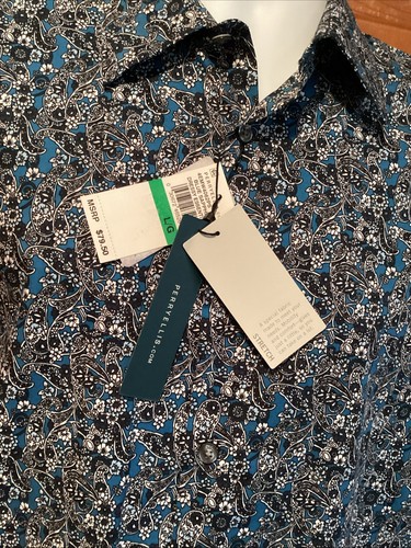 Perry Ellis Dressy Essentials STRETCH Blue Sapphire LARGE Mens Shirt NWT $79.50 - Picture 3 of 6