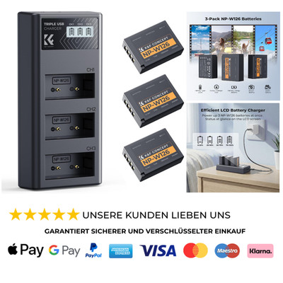 Fuji NP-W126 Akku 3er-Pack 3-Fach-Ladegerät Kompatibel