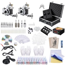 Complete Tattoo Kit 2 Machine Gun 4 40 54 Inks Beginner Set Needles Grip Case