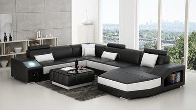Ledersofa Couch U-Form Wohnlandschaft Ecksofa Garnitur Design Modern Sofa L6003