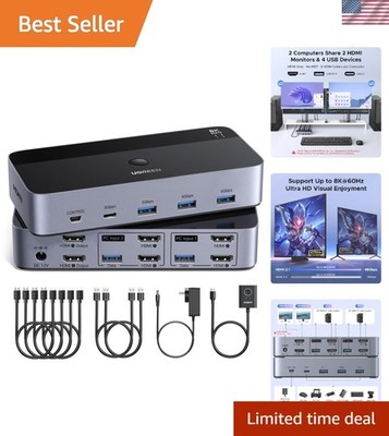 Ultra HD 8K@60Hz KVM Switch with USB 3.0 Ports for Enhanced Dual Monitor Setup