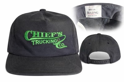 Vintage Chief s Trucking Co Black Snapback Hat DeLong USA Made Trucker Cap