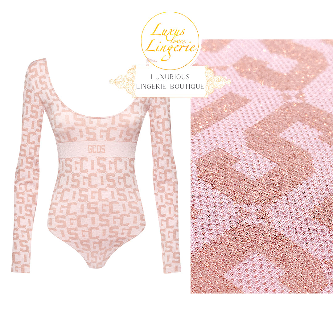 Monogram Body By Wolford X GCDS XL Pink Mono With Shiny Yarn Glitter