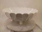 Indiana Glass Company Vintage Milk Glass Oval Scallop Footed Harvest Grape Bowl