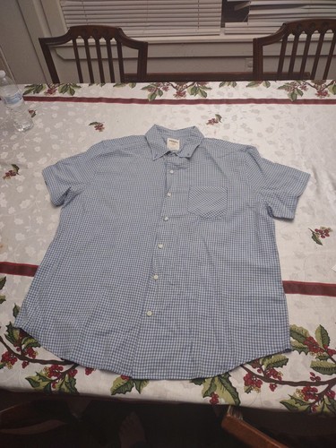 Fossil Vintage Fit Blue Grey Plaid Short Sleeve Shirt Men's Lg EUC