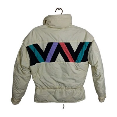 Vtg 80s Mountain Goat White Stag Down Ski Jacket Puffer WAV Back Graphic Medium