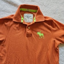 Vtg Abercrombie & Fitch Polo Shirt Mens L Muscle Fit Big Moose Y2K Orange Green 