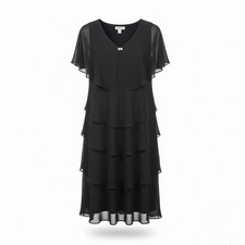 Patra Womens Black Polyester Tiered Cocktail Dress Embellished V-Neck Size 16W